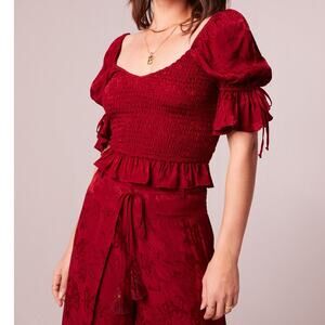 Band of the Free Lea Rhubarb Romantic Boho Ruffle Smocked Crop Top M